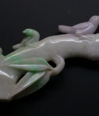 Jadeite sculpture-Birds and bamboo-approx length 17.5cm