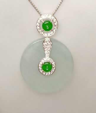 1PJD439RG- Icy jadeite and emerald green jadeite pendant