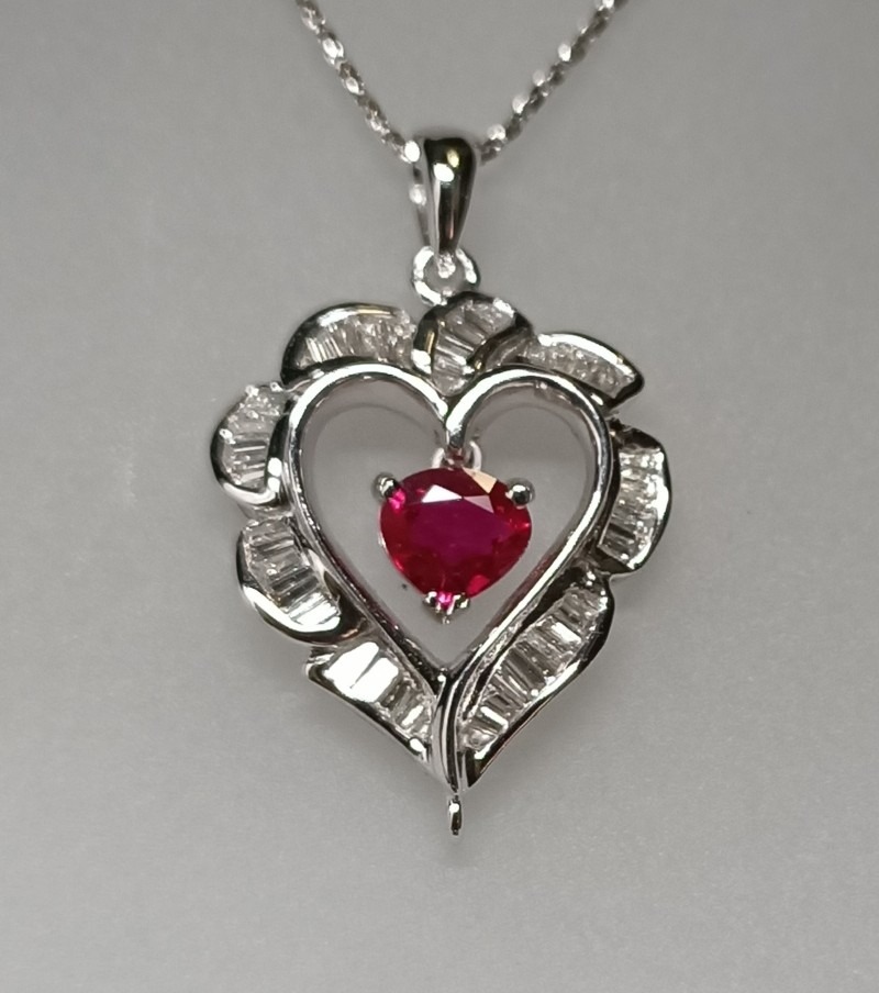 1PRD85RG-Ruby pendant with diamond in 18k white gold - Diamond, Jade & Gems